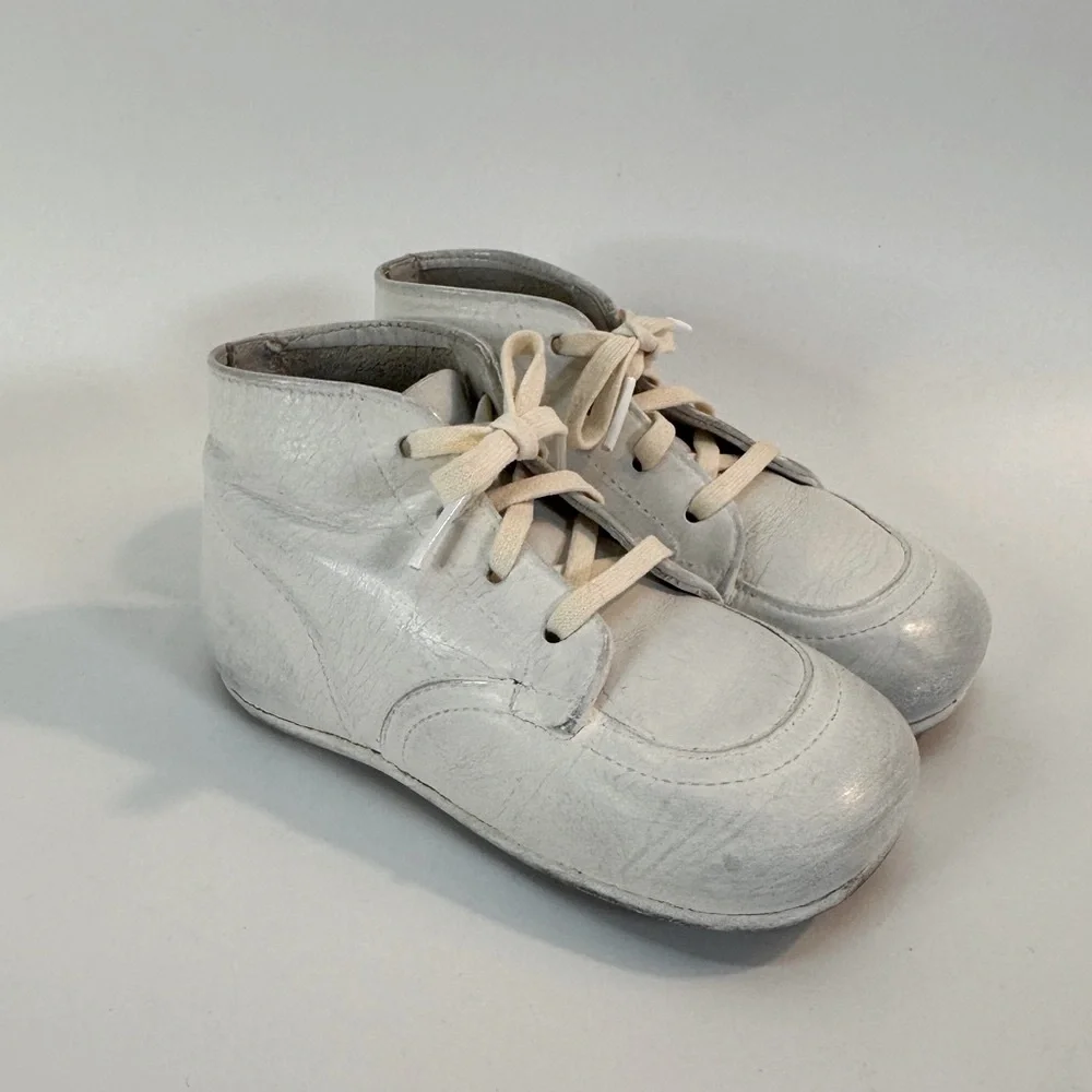 Vintage Ivory White Leather Crib Baby Walker‎ Shoes